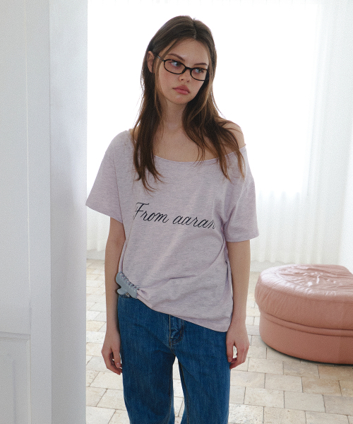 AARAN(アラン)の「カットオフショルダーハーフTシャツ_メランジピンク(Tシャツ/カットソー・レディース・ベビーピンク・FREE)」の1枚目の写真