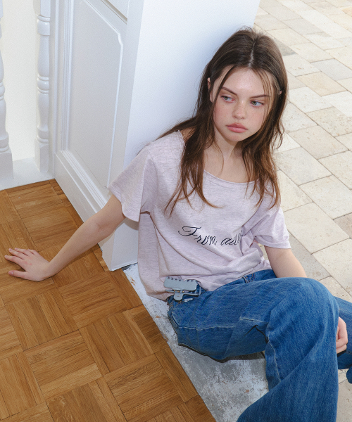 AARAN(アラン)の「カットオフショルダーハーフTシャツ_メランジピンク(Tシャツ/カットソー・レディース・ベビーピンク・FREE)」の4枚目の写真