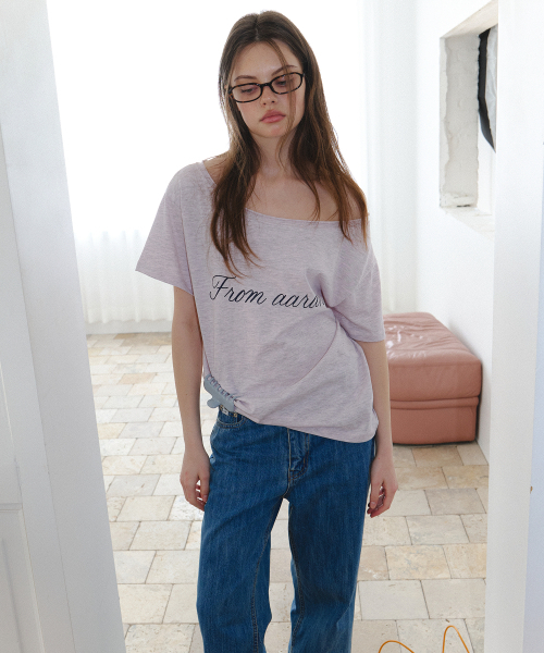 AARAN(アラン)の「カットオフショルダーハーフTシャツ_メランジピンク(Tシャツ/カットソー・レディース・ベビーピンク・FREE)」の5枚目の写真