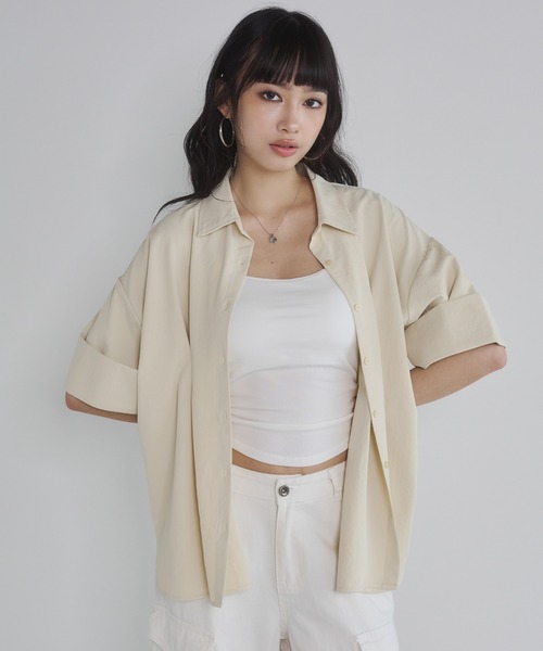ENVYM(アンビー)の「ウエストタックハーフスリーブブラウス(シャツ/ブラウス・レディース・ブルー/イエロー/アイボリー/チャコールグレー・FREE)」の20枚目の写真
