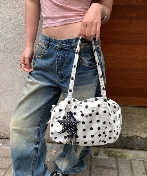 CANVAS+(キャンバスプラス)の「【CANVAS+】ドット柄ボストンバッグ(ボストンバッグ・レディース・カーキ/ホワイト/ブラック・F)」の11枚目の写真