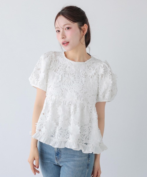 Fit more(フィットモア)の「総レースフリルトップス(その他トップス・レディース・ホワイト/ライトブルー/ベビーピンク・FREE)」の2枚目の写真