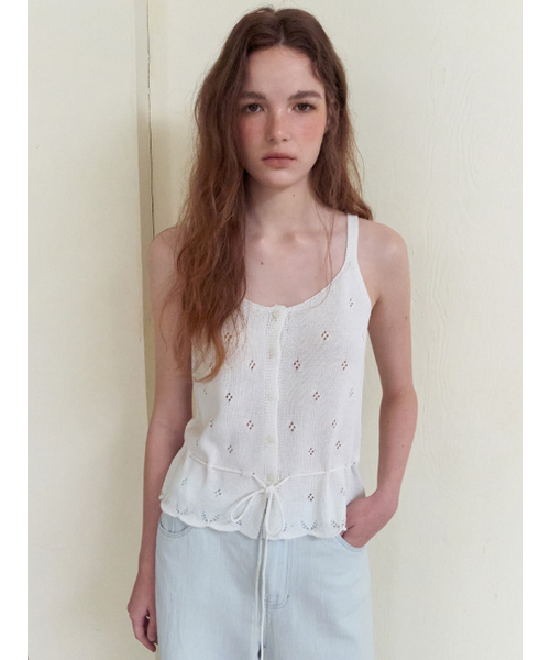 ETMON(エトモン)の「Scalloped Eyelet Knit Sleeveless, Ivory(Tシャツ/カットソー・レディース・その他・F)」の1枚目の写真