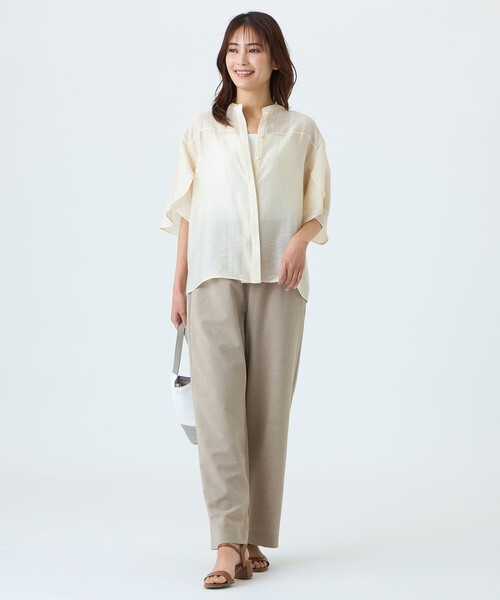 TRANS WORK(トランスワーク)の「【L】【ウォッシャブル】パウダーシアーブラウス(シャツ/ブラウス・レディース・ブラウン系その他5/オフホワイト/グリーン・46/44)」の5枚目の写真