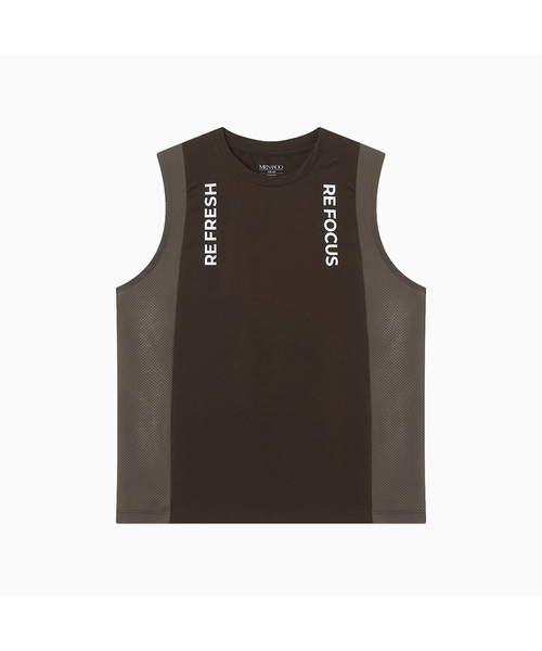 MENASOO(ミナス)の「Refocus Mesh Sleeveless Top(Tシャツ/カットソー・レディース・ブラック/カーキ/ネイビー/ブラウン/チャコール・2/1)」の4枚目の写真