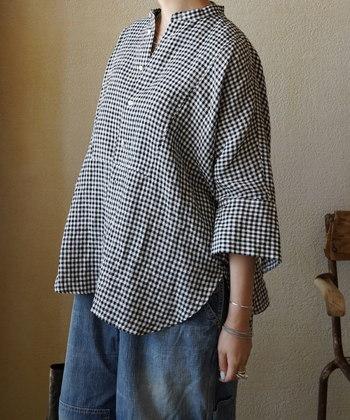 JOURNAL STANDARD LUXE（ジャーナルスタンダード　ラックス）の「60リネンドルマンシャツ（シャツ/ブラウス・レディース・ブラック系その他/レッド/ブラック・FREE）」の3枚目の写真