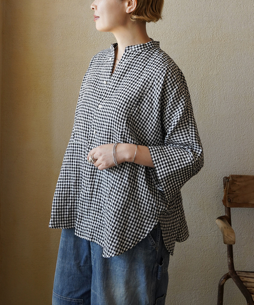 JOURNAL STANDARD LUXE（ジャーナルスタンダード　ラックス）の「60リネンドルマンシャツ（シャツ/ブラウス・レディース・ブラック系その他/レッド/ブラック・FREE）」の8枚目の写真