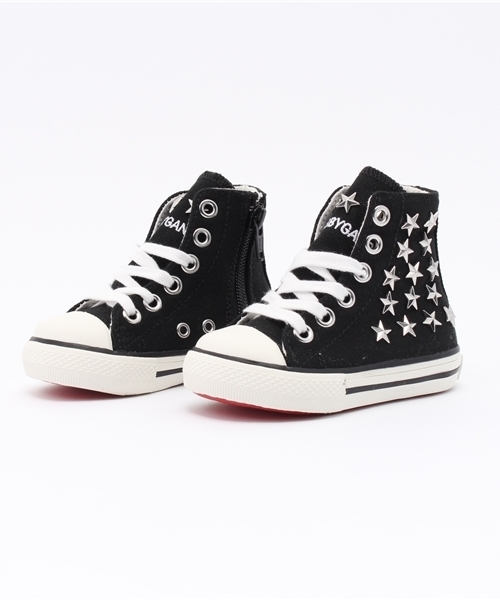 CHUBBYGANG（チャビーギャング）の「星スタッズ　ハイカットスニーカー（スニーカー・キッズ・ホワイト/ブラック・13.5/13/14）」の2枚目の写真