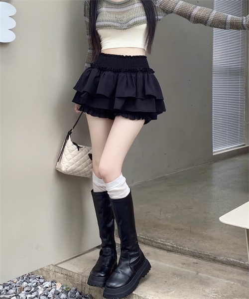 FREE STYLISTS(フリー スタイリスト)の「ウエストゴムシャーリング フリルミニティアードスカート(スカート・レディース・ブラック/ホワイト・M/XS/L/S)」の16枚目の写真