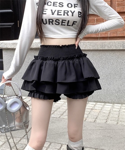FREE STYLISTS(フリー スタイリスト)の「ウエストゴムシャーリング フリルミニティアードスカート(スカート・レディース・ブラック/ホワイト・M/XS/L/S)」の17枚目の写真