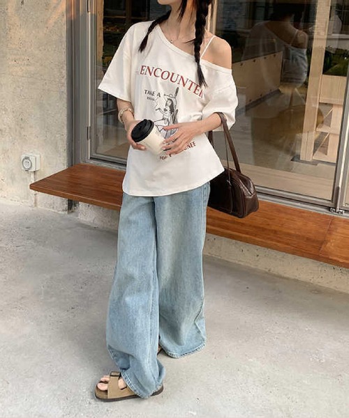 HALEY PESCA(ヘーリーペスカ)の「HALEY PESCA/カウガールプリントワンショルダーオーバーTシャツ(Tシャツ/カットソー・レディース・ホワイト・MEDIUM/SMALL)」の7枚目の写真