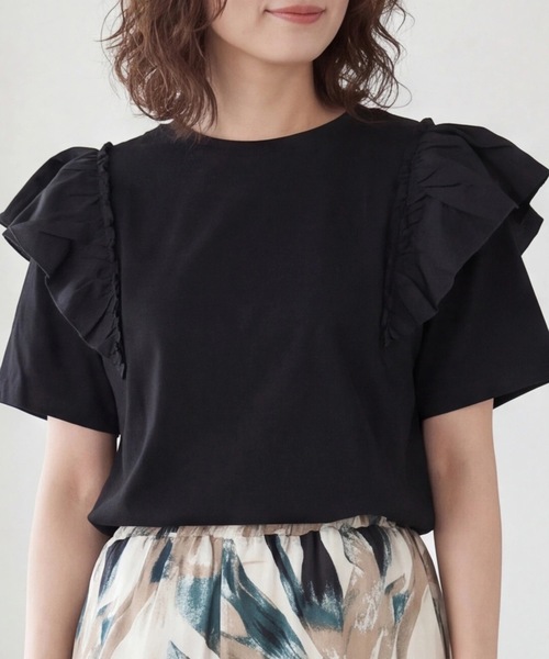 SELECT LEVERY（セレクトリベリー）の「ショルダーフリルTシャツ（Tシャツ/カットソー・レディース・ブラック/オフホワイト・FREE）」の12枚目の写真