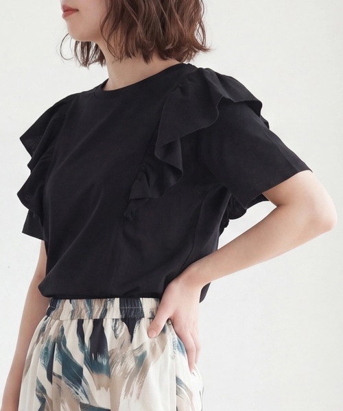 SELECT LEVERY（セレクトリベリー）の「ショルダーフリルTシャツ（Tシャツ/カットソー・レディース・ブラック/オフホワイト・FREE）」の13枚目の写真