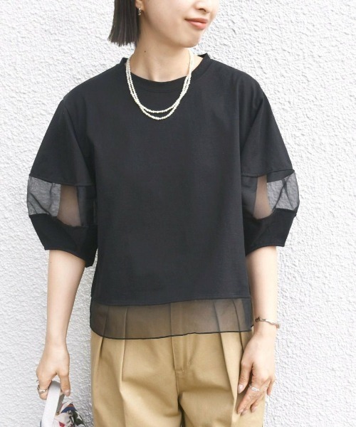 CHUL(チュル)の「シアースリーブドッキングプルオーバー(その他トップス・レディース・ホワイト/ブラック・MEDIUM/X-LARGE/LARGE)」の2枚目の写真