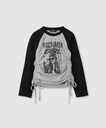 RICH MIX（リッチミックス）の「【RICHMIX/リッチミックス】ガールズグラフィック ドロスト シャーリング ラグラン長袖Tシャツ（Tシャツ/カットソー）」