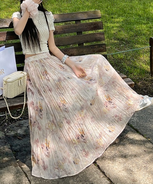 AMAJI(アマジ)の「エンブロイダリー ギャザー 総柄フラワー フレアスカート(スカート・レディース・ライトピンク・SMALL/MEDIUM/LARGE/X-LARGE)」の3枚目の写真