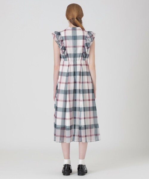 BLUE LABEL CRESTBRIDGE(ブルーレーベルクレストブリッジ)の「トリコットチェックフリルスリーブドレス(ワンピース・レディース・パープル系その他4・38/40/36)」の3枚目の写真