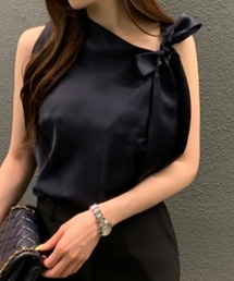FLINEA（フリネア）の「リボンタイノースリーブトップス（シャツ/ブラウス）」
