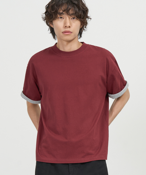 EXCONTAINER(エックスコンテナ)の「スリーブレイヤードクロップハーフTシャツ(バーガンディ)(Tシャツ/カットソー・メンズ・その他・LARGE/X-LARGE/MEDIUM)」の1枚目の写真