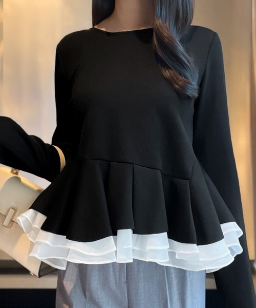junoah(ジュノア)の「ペプラムシアードッキングカットトップス(Tシャツ/カットソー・レディース・ブラウン/ブラック/アイボリー・MEDIUM/LARGE/SMALL)」の5枚目の写真
