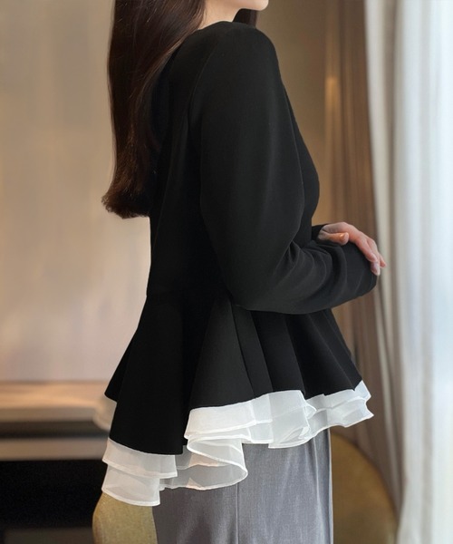 junoah(ジュノア)の「ペプラムシアードッキングカットトップス(Tシャツ/カットソー・レディース・ブラウン/ブラック/アイボリー・MEDIUM/LARGE/SMALL)」の6枚目の写真