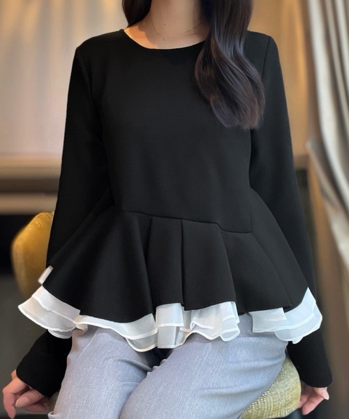 junoah(ジュノア)の「ペプラムシアードッキングカットトップス(Tシャツ/カットソー・レディース・ブラウン/ブラック/アイボリー・MEDIUM/LARGE/SMALL)」の8枚目の写真