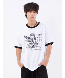 ペガサスアイレットポケットリンガー半袖Tシャツホワイトブラック(FCG2TS813M)