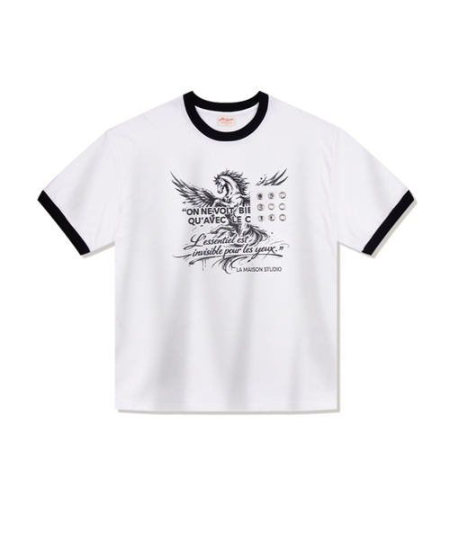 FABULOUS ARCHIVE(ファビュラスアーカイブ)の「ペガサスアイレットポケットリンガー半袖Tシャツホワイトブラック(FCG2TS813M)(Tシャツ/カットソー・レディース・ホワイト・MEDIUM/LARGE)」の6枚目の写真