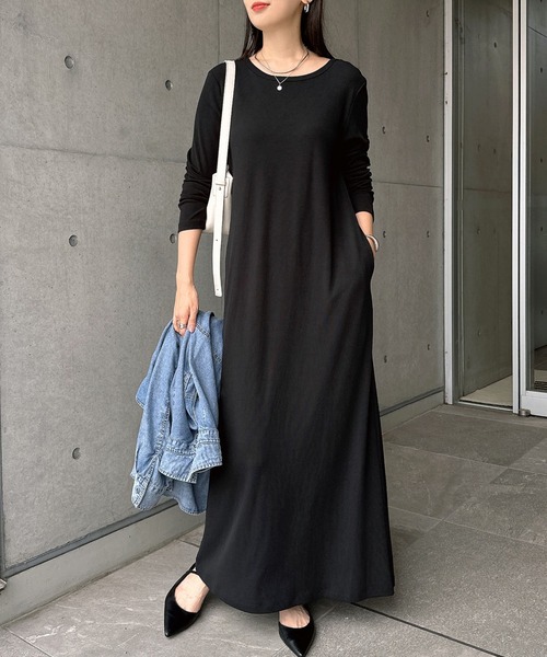 2way長袖リブロングワンピース（ワンピース）｜andme（アンドミー）の