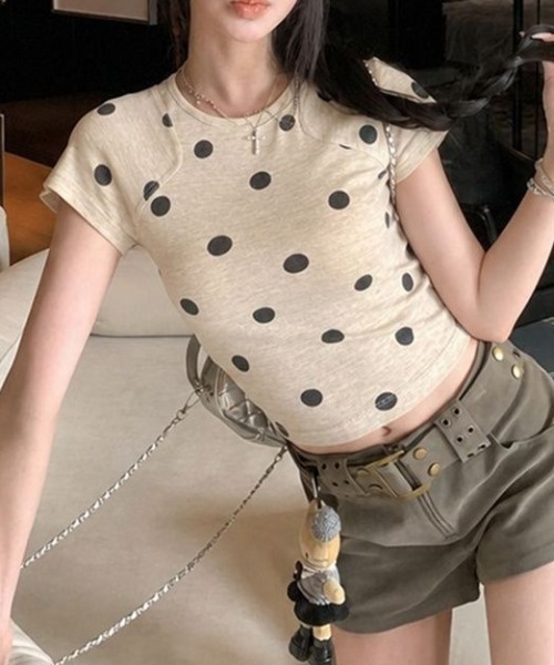 Vipoa（ヴィポア）の「Oatmeal polka dot slim tee（Tシャツ/カットソー・レディース・オートミール・FREE）」の21枚目の写真