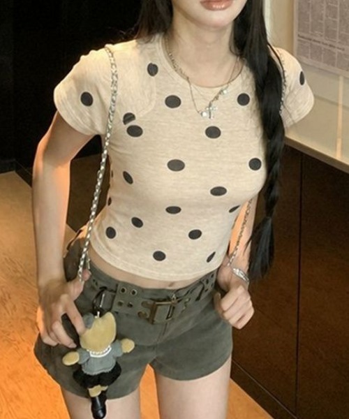 Vipoa（ヴィポア）の「Oatmeal polka dot slim tee（Tシャツ/カットソー・レディース・オートミール・FREE）」の22枚目の写真
