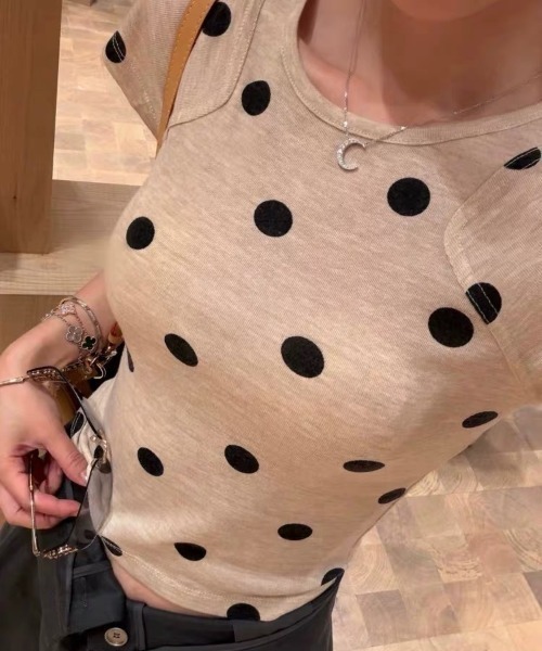 Vipoa（ヴィポア）の「Oatmeal polka dot slim tee（Tシャツ/カットソー・レディース・オートミール・FREE）」の10枚目の写真