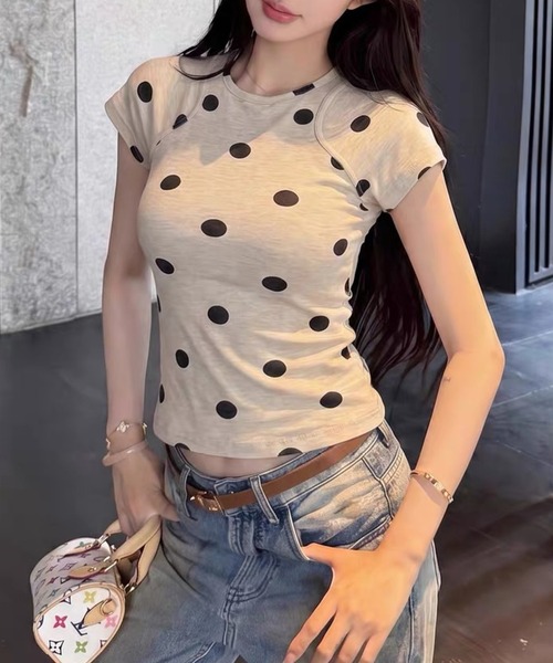 Vipoa（ヴィポア）の「Oatmeal polka dot slim tee（Tシャツ/カットソー・レディース・オートミール・FREE）」の18枚目の写真