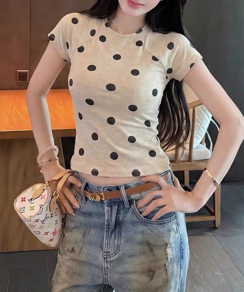 Vipoa（ヴィポア）の「Oatmeal polka dot slim tee（Tシャツ/カットソー・レディース・オートミール・FREE）」の19枚目の写真