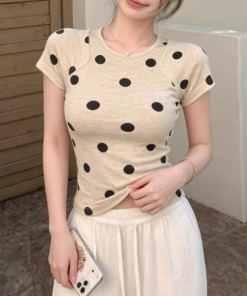 Vipoa（ヴィポア）の「Oatmeal polka dot slim tee（Tシャツ/カットソー・レディース・オートミール・FREE）」の14枚目の写真
