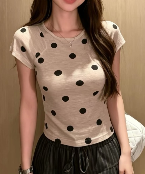 Vipoa（ヴィポア）の「Oatmeal polka dot slim tee（Tシャツ/カットソー・レディース・オートミール・FREE）」の15枚目の写真
