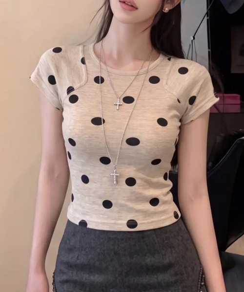 Vipoa（ヴィポア）の「Oatmeal polka dot slim tee（Tシャツ/カットソー・レディース・オートミール・FREE）」の16枚目の写真