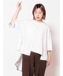 配色ステッチバックロングフレアーTシャツ