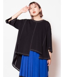配色ステッチバックロングフレアーTシャツ