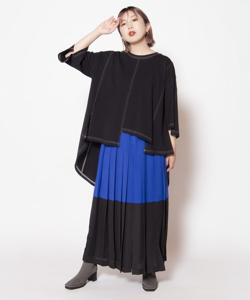 OSMOSIS(オズモーシス)の「配色ステッチバックロングフレアーTシャツ(Tシャツ/カットソー・レディース・ホワイト/ブラック/レッド・ONE SIZE)」の18枚目の写真