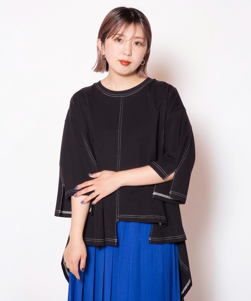 OSMOSIS(オズモーシス)の「配色ステッチバックロングフレアーTシャツ(Tシャツ/カットソー・レディース・ホワイト/ブラック/レッド・ONE SIZE)」の20枚目の写真