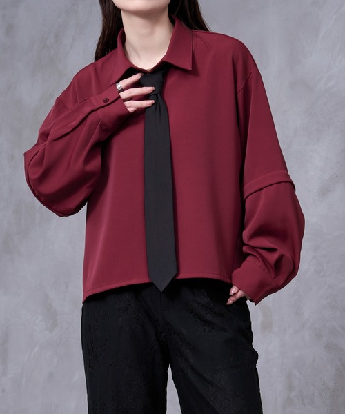 Ellno Loset(エルノロゼット)の「【Ryoooコラボ】スイッチスリーブネクタイ付きショートシャツ(シャツ/ブラウス・メンズ・オフホワイト/ボルドー・SMALL/MEDIUM/LARGE)」の7枚目の写真
