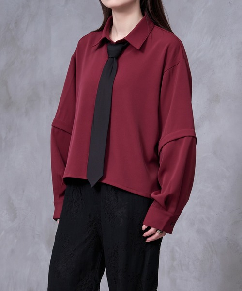 Ellno Loset(エルノロゼット)の「【Ryoooコラボ】スイッチスリーブネクタイ付きショートシャツ(シャツ/ブラウス・メンズ・オフホワイト/ボルドー・SMALL/MEDIUM/LARGE)」の9枚目の写真