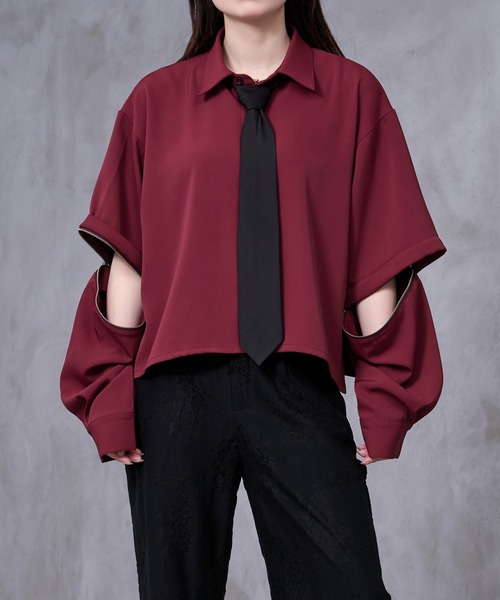 Ellno Loset(エルノロゼット)の「【Ryoooコラボ】スイッチスリーブネクタイ付きショートシャツ(シャツ/ブラウス・メンズ・オフホワイト/ボルドー・SMALL/MEDIUM/LARGE)」の12枚目の写真