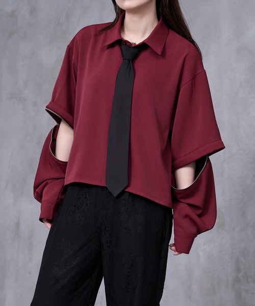 Ellno Loset(エルノロゼット)の「【Ryoooコラボ】スイッチスリーブネクタイ付きショートシャツ(シャツ/ブラウス・メンズ・オフホワイト/ボルドー・SMALL/MEDIUM/LARGE)」の13枚目の写真