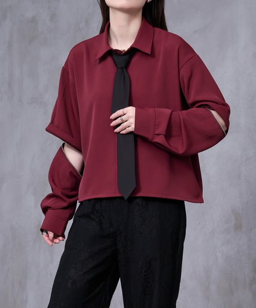 Ellno Loset(エルノロゼット)の「【Ryoooコラボ】スイッチスリーブネクタイ付きショートシャツ(シャツ/ブラウス・メンズ・オフホワイト/ボルドー・SMALL/MEDIUM/LARGE)」の14枚目の写真