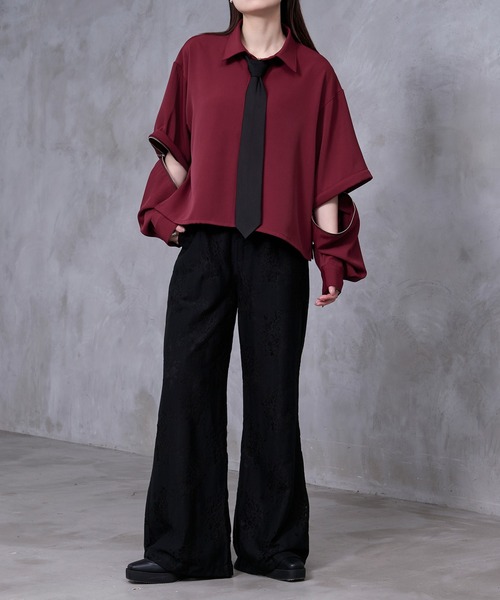 Ellno Loset(エルノロゼット)の「【Ryoooコラボ】スイッチスリーブネクタイ付きショートシャツ(シャツ/ブラウス・メンズ・オフホワイト/ボルドー・SMALL/MEDIUM/LARGE)」の18枚目の写真
