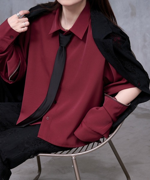 Ellno Loset(エルノロゼット)の「【Ryoooコラボ】スイッチスリーブネクタイ付きショートシャツ(シャツ/ブラウス・メンズ・オフホワイト/ボルドー・SMALL/MEDIUM/LARGE)」の20枚目の写真