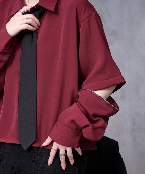 Ellno Loset(エルノロゼット)の「【Ryoooコラボ】スイッチスリーブネクタイ付きショートシャツ(シャツ/ブラウス・メンズ・オフホワイト/ボルドー・SMALL/MEDIUM/LARGE)」の21枚目の写真