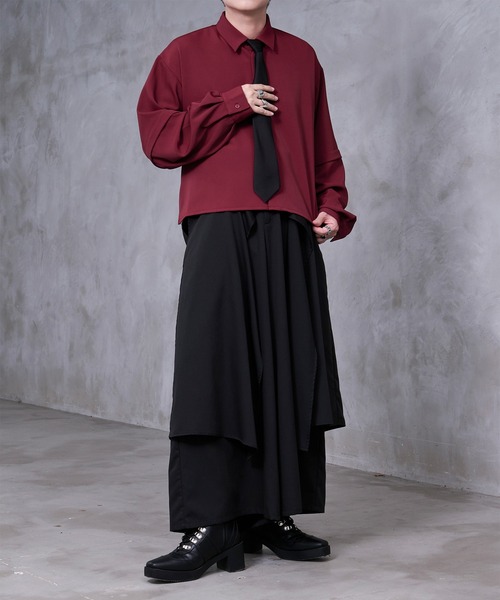 Ellno Loset(エルノロゼット)の「【Ryoooコラボ】スイッチスリーブネクタイ付きショートシャツ(シャツ/ブラウス・メンズ・オフホワイト/ボルドー・SMALL/MEDIUM/LARGE)」の5枚目の写真